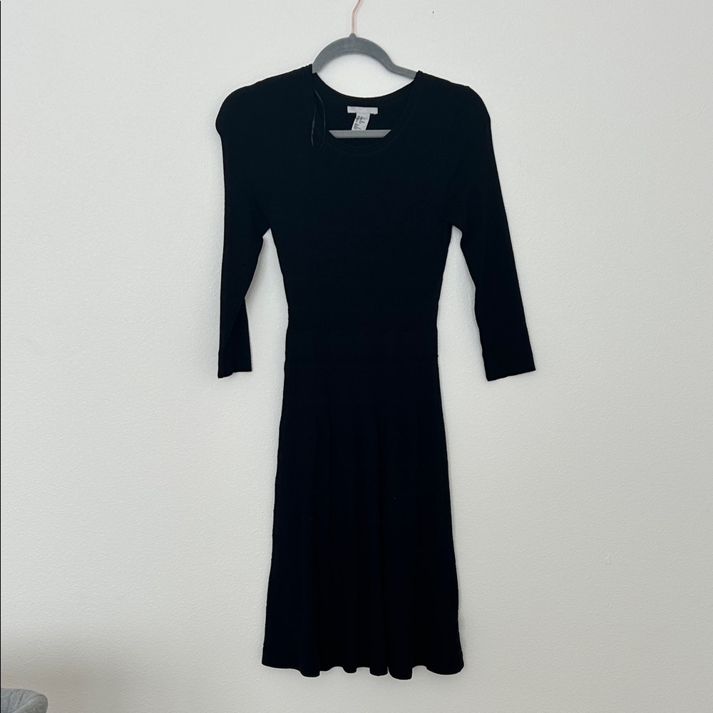 H&M Black Long Sleeve Fit-and-Flare Knit Dress